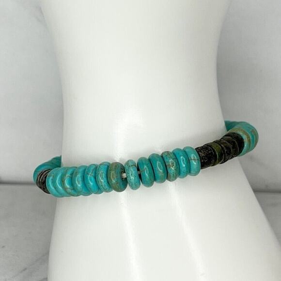 Faux Turquoise and Brown Beaded Stretch Bracelet - Picture 1 of 8